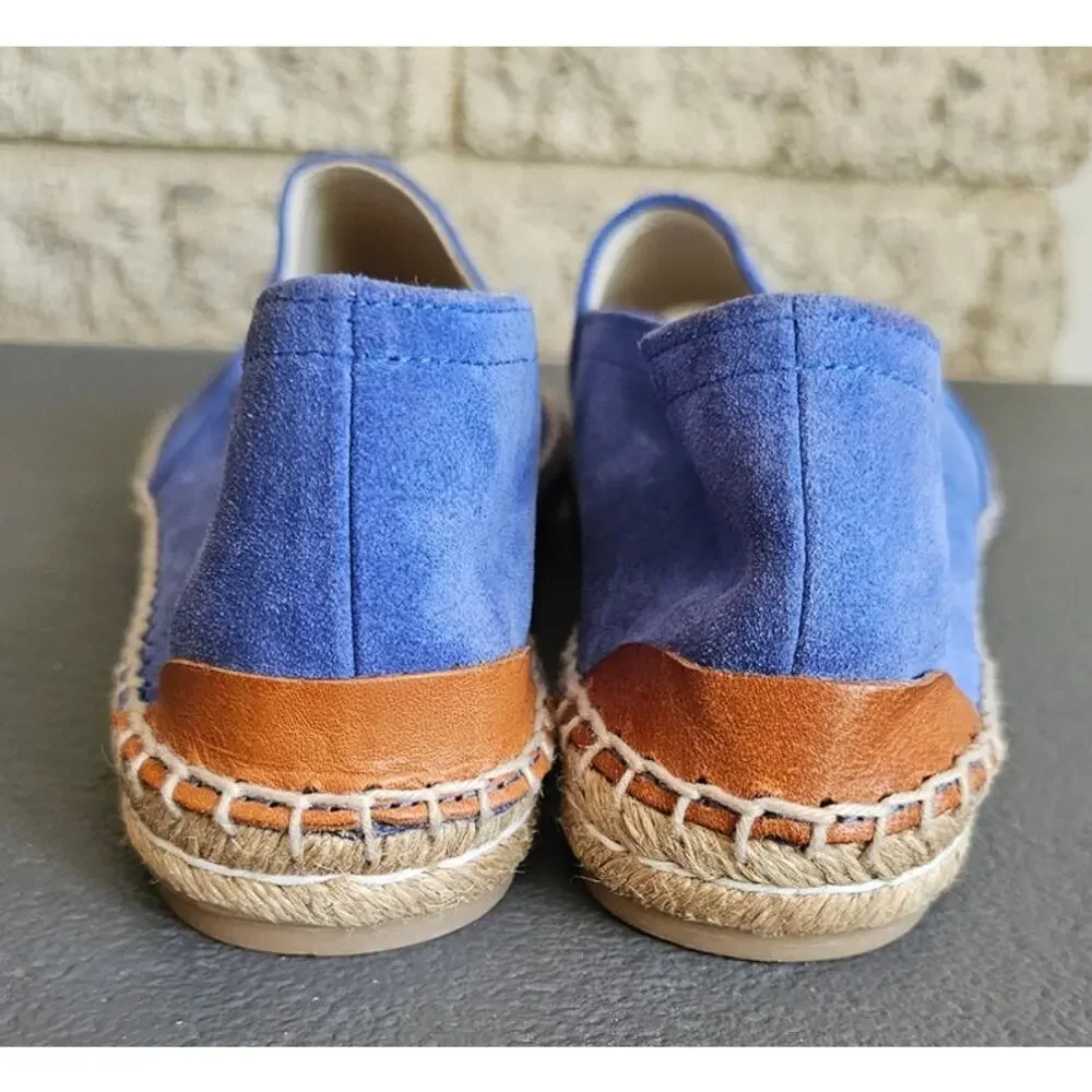 Patricia Green Espadrille Flats, Ashley, Peep Toe, Blue Suede, New, Sz 5.5